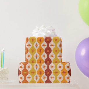 Midden eeuws oranje mod sterren op ogee patroon cadeaupapier