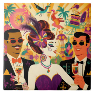 Midden eeuws retro 60s Mardi Gras Cocktailparty Tegeltje