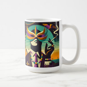 Midden eeuws retro 60s Mardi Gras De Rokkende Man Koffiemok