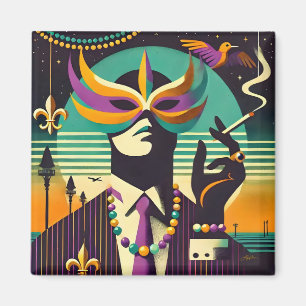 Midden eeuws Retro 60s Mardi Gras De Rokkende Man Magneet