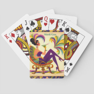 Midden eeuws Retro 60s Mardi Gras Martini Vrouw Pokerkaarten