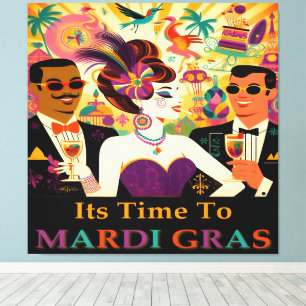 Midden eeuws retro jaren 60 Mardi Gras cocktailpar Canvas Afdruk
