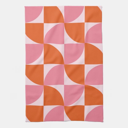 Midden-eeuwse Abstracte Sinaasappel en roze patroo Theedoek (Verticaal)