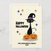 Midden-eeuwse Atom Halloween Kat Feestdagenkaart (Voorkant / Achterkant)