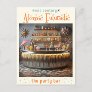 Midden eeuwse atomaire futuristische partybar briefkaart