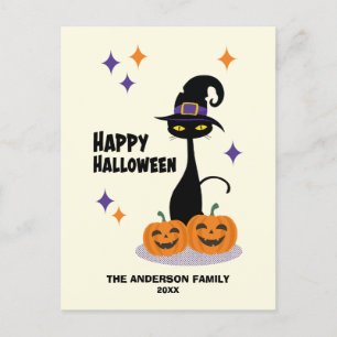 Midden-eeuwse Atomaire Halloween Kat Feestdagenkaart