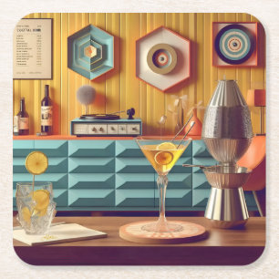 Midden Eeuwse Atomische Retro Futuristische Feestz Vierkante Kartonnen Onderzetter