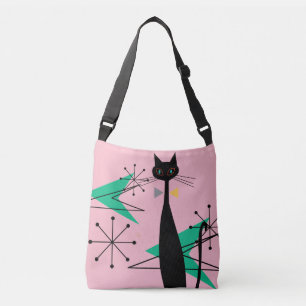 Midden-eeuwse atoomkat begint te barsten op roze crossbody tas