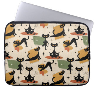 Midden-eeuwse atoomkatontwerp | Retro kat Laptop Sleeve