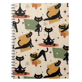Midden-eeuwse atoomkatontwerp | Retro kat Notitieboek