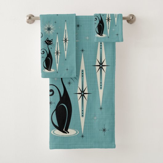 Midden-eeuwse atoomkatten met gemiddelde retro op  bad handdoek (Insitu)