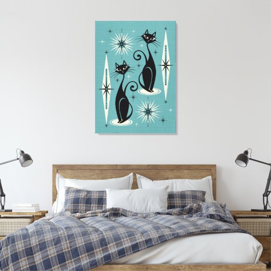 Midden-eeuwse atoomkatten met gemiddelde retro op canvas afdruk (Insitu (Slaapkamer))