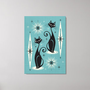 Midden-eeuwse atoomkatten met gemiddelde retro op  canvas afdruk
