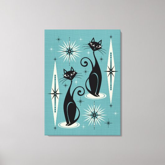Midden-eeuwse atoomkatten met gemiddelde retro op canvas afdruk (Voorkant)