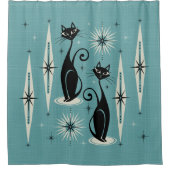 Midden-eeuwse atoomkatten met gemiddelde retro op  douchegordijn (Voorkant)
