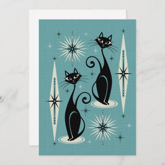 Midden-eeuwse atoomkatten met gemiddelde retro op  kaart (Voorkant / Achterkant)