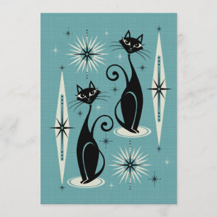 Midden-eeuwse atoomkatten met gemiddelde retro op kaart