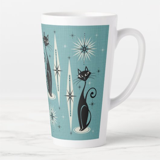Midden-eeuwse atoomkatten met gemiddelde retro op  latte mok (Rechts)