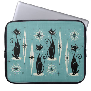 Midden-eeuwse atoomkatten op blauw laptop sleeve