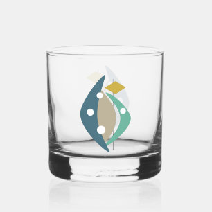 Midden-eeuwse atoomtijdperk blauwe boemerangs whisky glas
