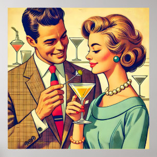 Midden eeuwse cocktailparty koppels - Verleiding Poster
