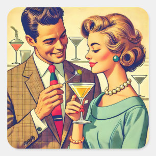 Midden eeuwse cocktailparty koppels - Verleiding Vierkante Sticker