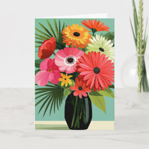 Midden-eeuwse Daisy Boeket Bloemenvase Kunst Kaart