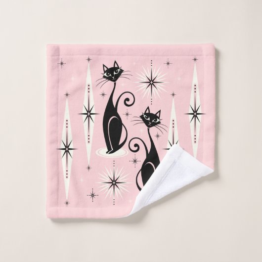 Midden-eeuwse gemiddelde retro atoomkatten op warm bad handdoek (Wasdoekje)