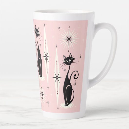 Midden-eeuwse gemiddelde retro atoomkatten op warm latte mok (Rechts)