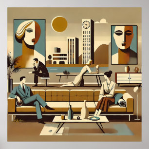 Midden Eeuwse Interieurontwerp Kunst Lounge Poster