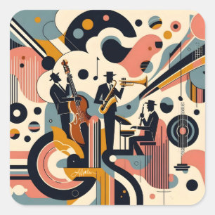 Midden Eeuwse Jazz Age Psychedelische Trio Vierkante Sticker
