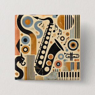 Midden Eeuwse Jazz Leeftijd Minimalistische Kunst Vierkante Button 5,1 Cm
