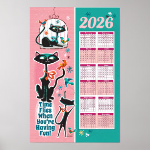 Midden-eeuwse kattenkalender Keukenposter Poster