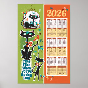 Midden-eeuwse kattenkalender Keukenposter Poster