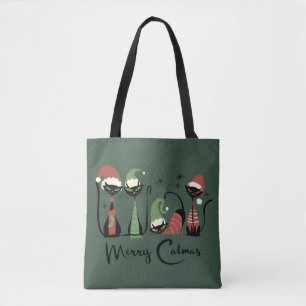 Midden eeuwse Kerstkatten Atomaire Stijl 50s Draagtas