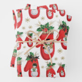 Midden-eeuwse kerstmis Mittens Inpakpapier Vel (In situ)