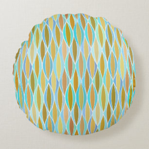 Midden-eeuwse lintprint - blauw en neutraal rond kussen