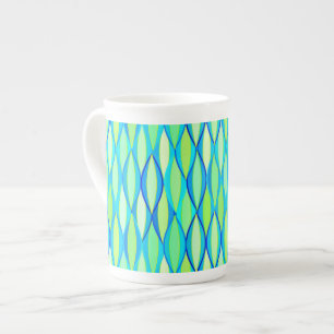 Midden-eeuwse lintprint - turquoise en limoen porselein kop