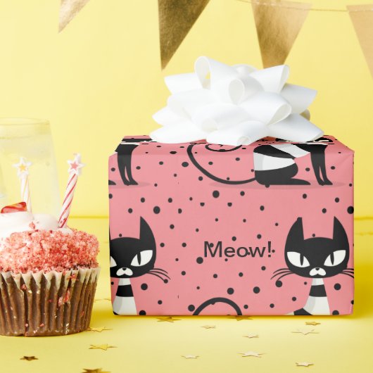 Midden-eeuwse Meow! Retro Atomic Cats Wrapping Pap Cadeaupapier (Verjaardagsfeest)