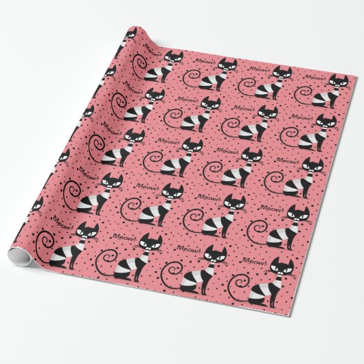 Midden-eeuwse Meow! Retro Atomic Cats Wrapping Pap Cadeaupapier (Uitgerold)