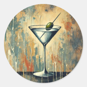Midden Eeuwse Mixed Media Martini Kunst Ronde Sticker