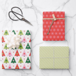 Midden-eeuwse mod Rood en Groen Kerstmis Inpakpapier Vel