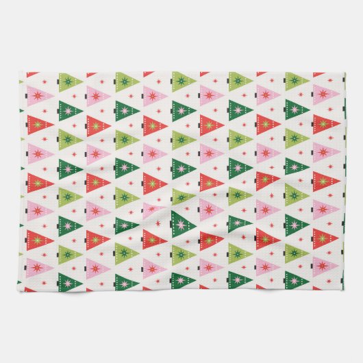 Midden-eeuwse mod Rood en Groen Kerstmis Theedoek (Horizontaal)
