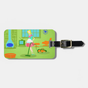 Midden-eeuwse Modern Retro Bagagelabel huisvrouw