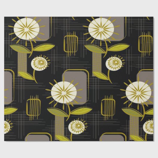 Midden-eeuwse Modern, Retro, Floral Pattern Cadeaupapier (Vlak)