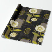 Midden-eeuwse Modern, Retro, Floral Pattern Cadeaupapier (Uitgerold)