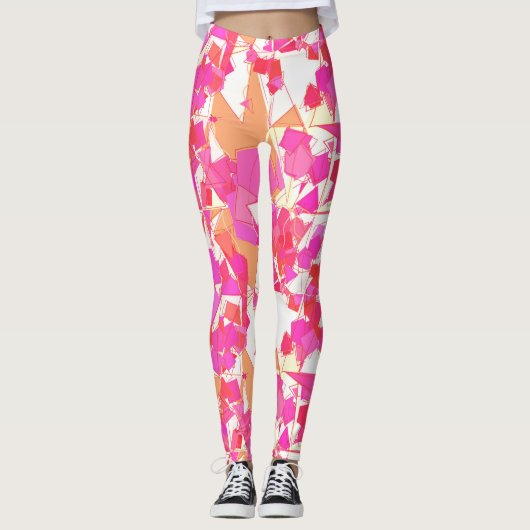 Midden-eeuwse moderne Abstract, Fuchsia, koraal Si Leggings (Voorkant)
