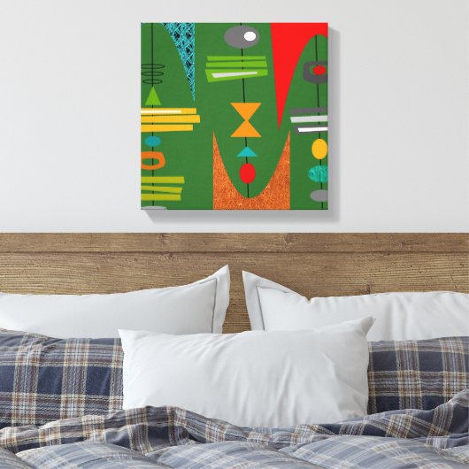 Midden-eeuwse moderne Abstracte kunst groen Canvas Afdruk (Insitu (Slaapkamer))