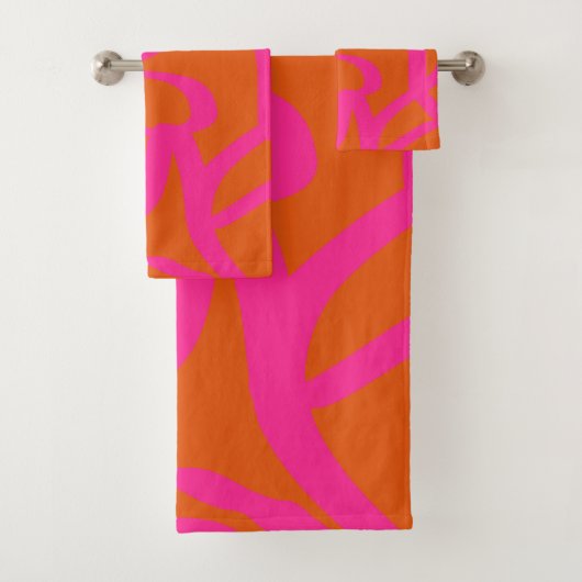 Midden-eeuwse moderne Abstracte lijnen Oranje en r Bad Handdoek (Insitu)