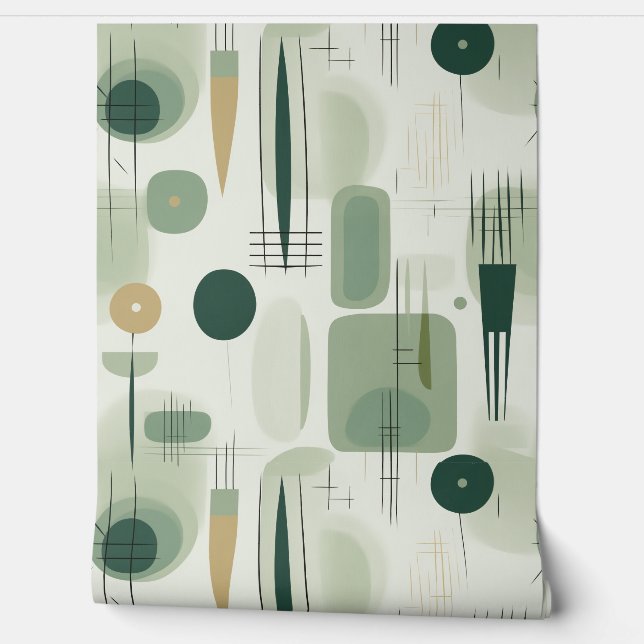 Midden-eeuwse moderne Abstracte salie groen Behang (Afrollen)